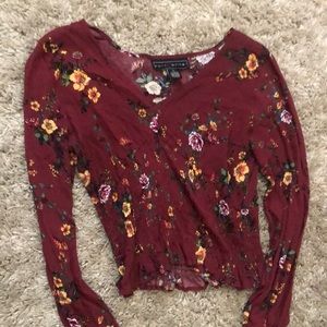 polly & esther xl maroon floral blouse